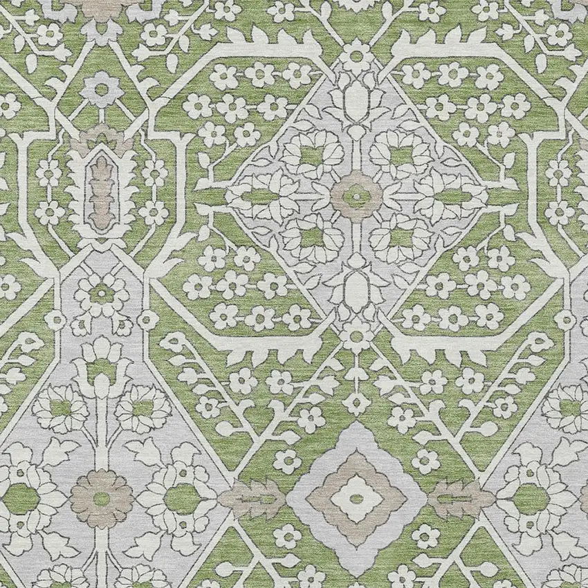 Artichoke Green Ivory And Gray Floral Washable Indoor Outdoor Area Rug Photo 6