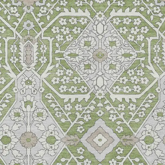 Artichoke Green Ivory And Gray Floral Washable Indoor Outdoor Area Rug Photo 6