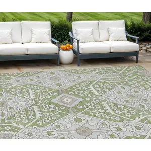 Photo of Artichoke Green Ivory And Gray Floral Washable Indoor Outdoor Area Rug