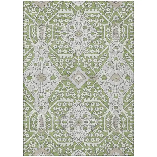 Artichoke Green Ivory And Gray Floral Washable Indoor Outdoor Area Rug Photo 2