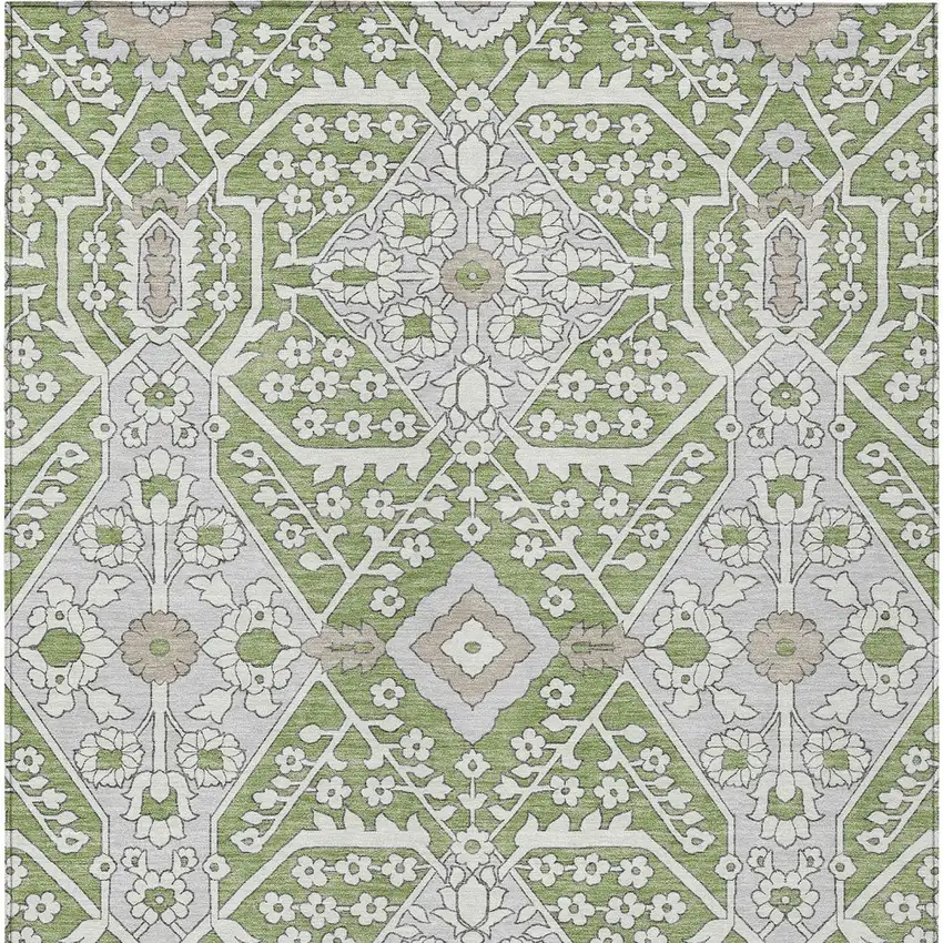 Artichoke Green Ivory And Gray Floral Washable Indoor Outdoor Area Rug Photo 7