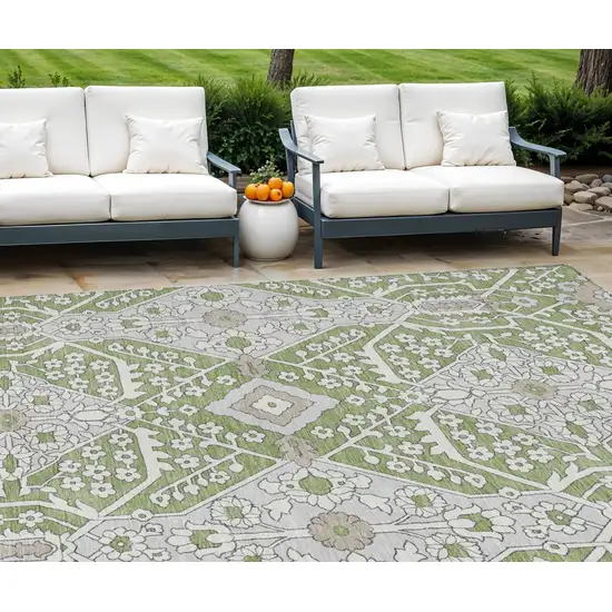 Artichoke Green Ivory And Gray Floral Washable Indoor Outdoor Area Rug Photo 1