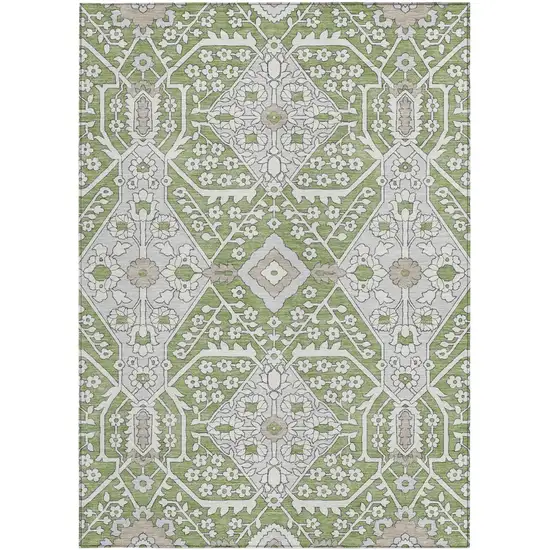 Artichoke Green Ivory And Gray Floral Washable Indoor Outdoor Area Rug Photo 8