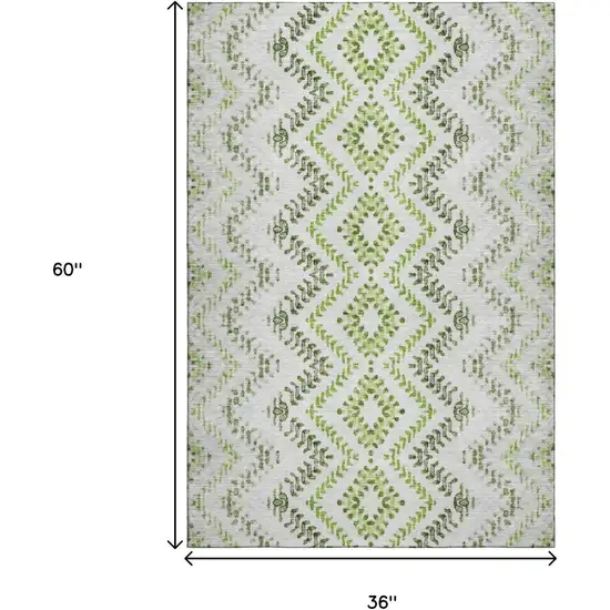 Artichoke Green Ivory And Gray Geometric Washable Area Rug With UV Protection Photo 3