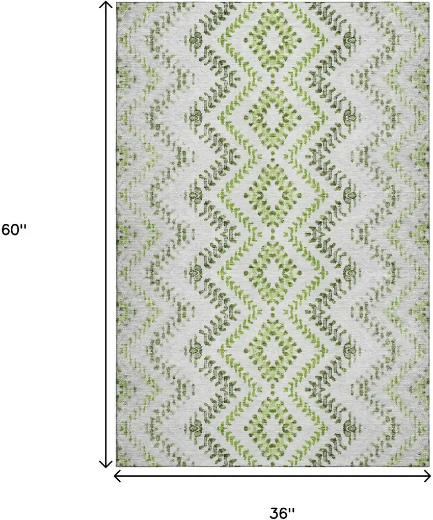 Artichoke Green Ivory And Gray Geometric Washable Area Rug With UV Protection Photo 3