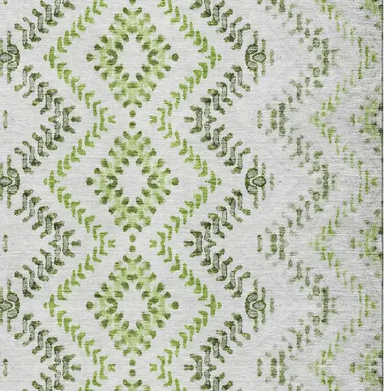 Artichoke Green Ivory And Gray Geometric Washable Area Rug With UV Protection Photo 2