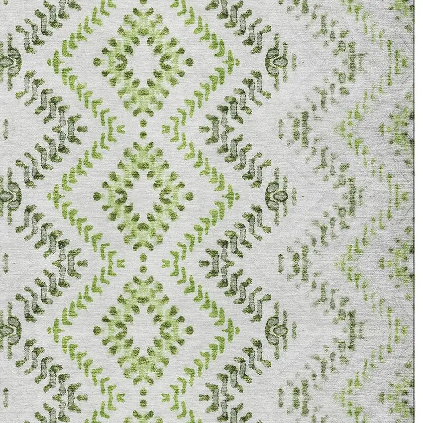 Artichoke Green Ivory And Gray Geometric Washable Area Rug With UV Protection Photo 2