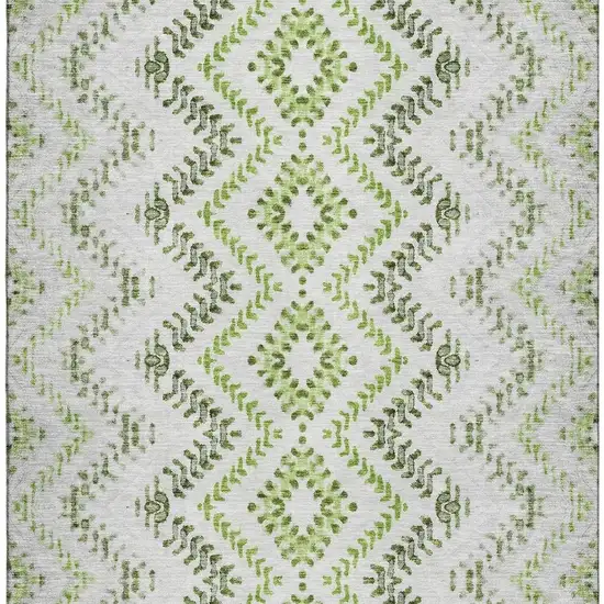 Artichoke Green Ivory And Gray Geometric Washable Area Rug With UV Protection Photo 3
