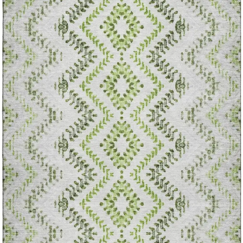 Artichoke Green Ivory And Gray Geometric Washable Area Rug With UV Protection Photo 3