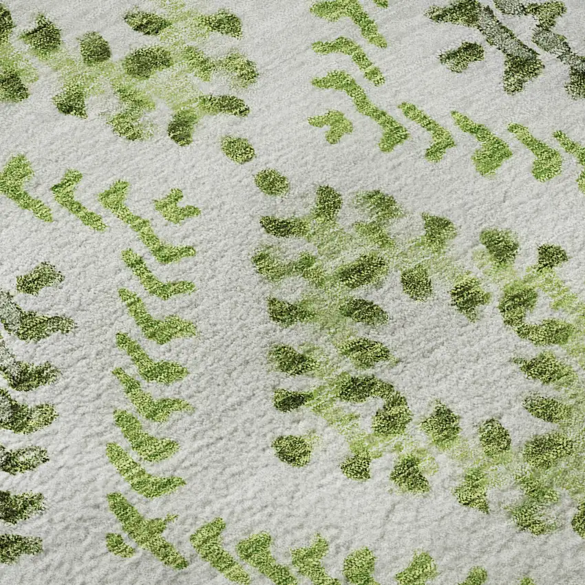 Artichoke Green Ivory And Gray Geometric Washable Area Rug With UV Protection Photo 9