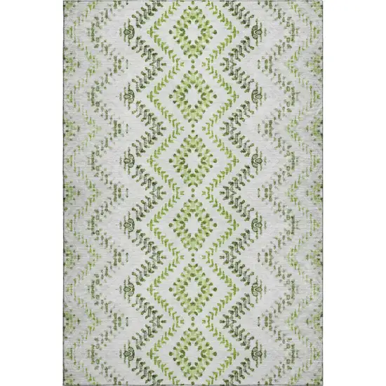 Artichoke Green Ivory And Gray Geometric Washable Area Rug With UV Protection Photo 1