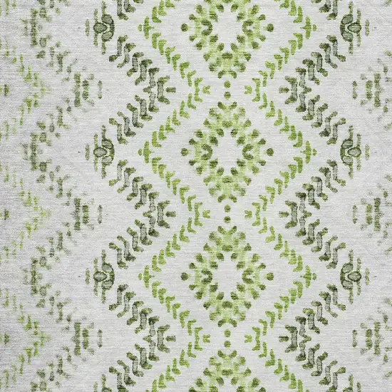 Artichoke Green Ivory And Gray Geometric Washable Area Rug With UV Protection Photo 2