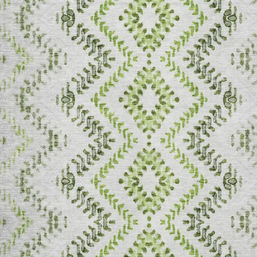 Artichoke Green Ivory And Gray Geometric Washable Area Rug With UV Protection Photo 2