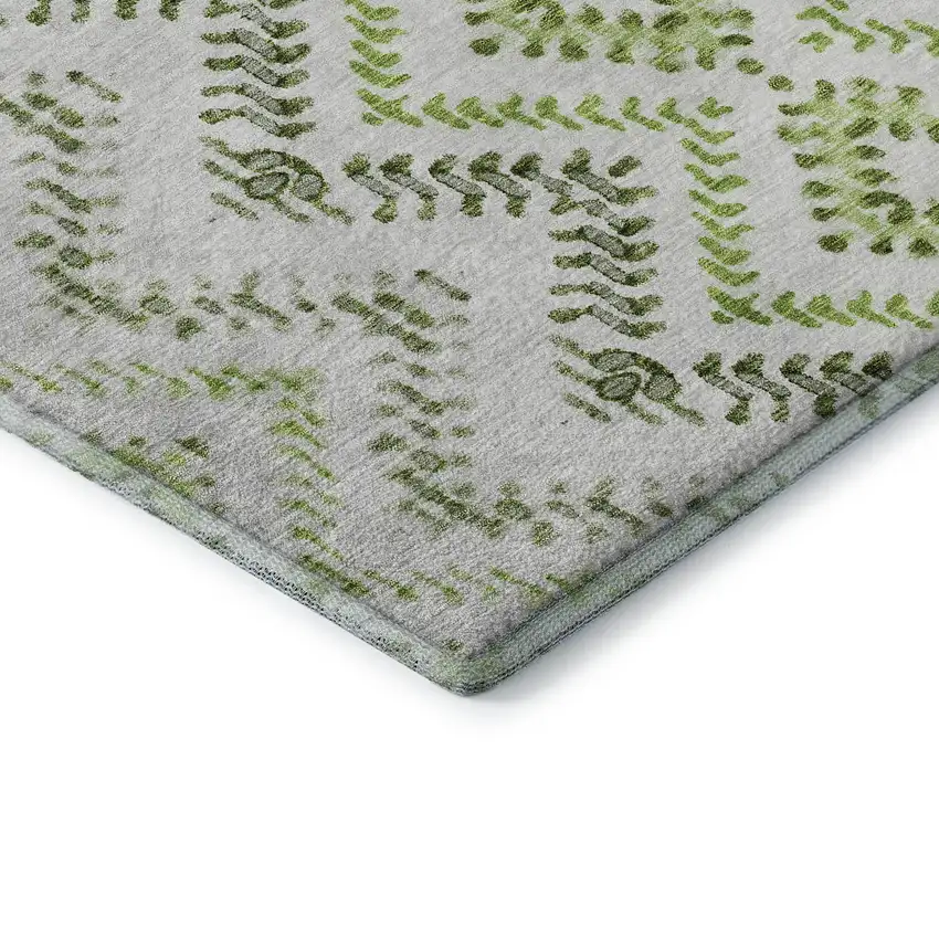 Artichoke Green Ivory And Gray Geometric Washable Area Rug With UV Protection Photo 7