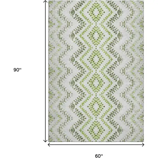 Artichoke Green Ivory And Gray Geometric Washable Area Rug With UV Protection Photo 3