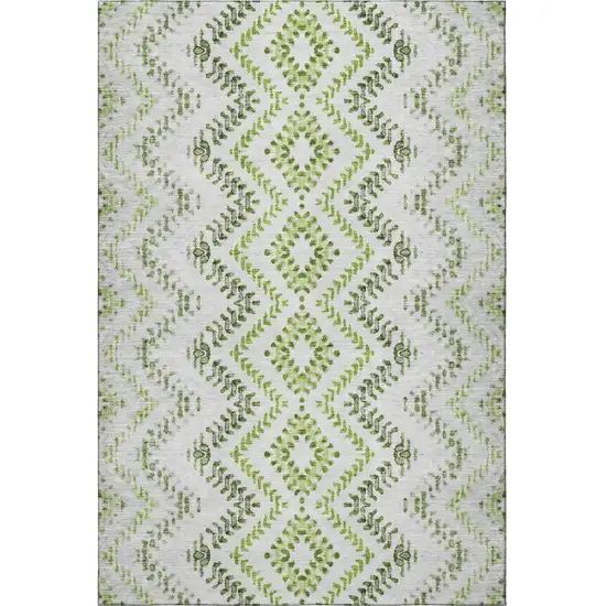 Artichoke Green Ivory And Gray Geometric Washable Area Rug With UV Protection Photo 3