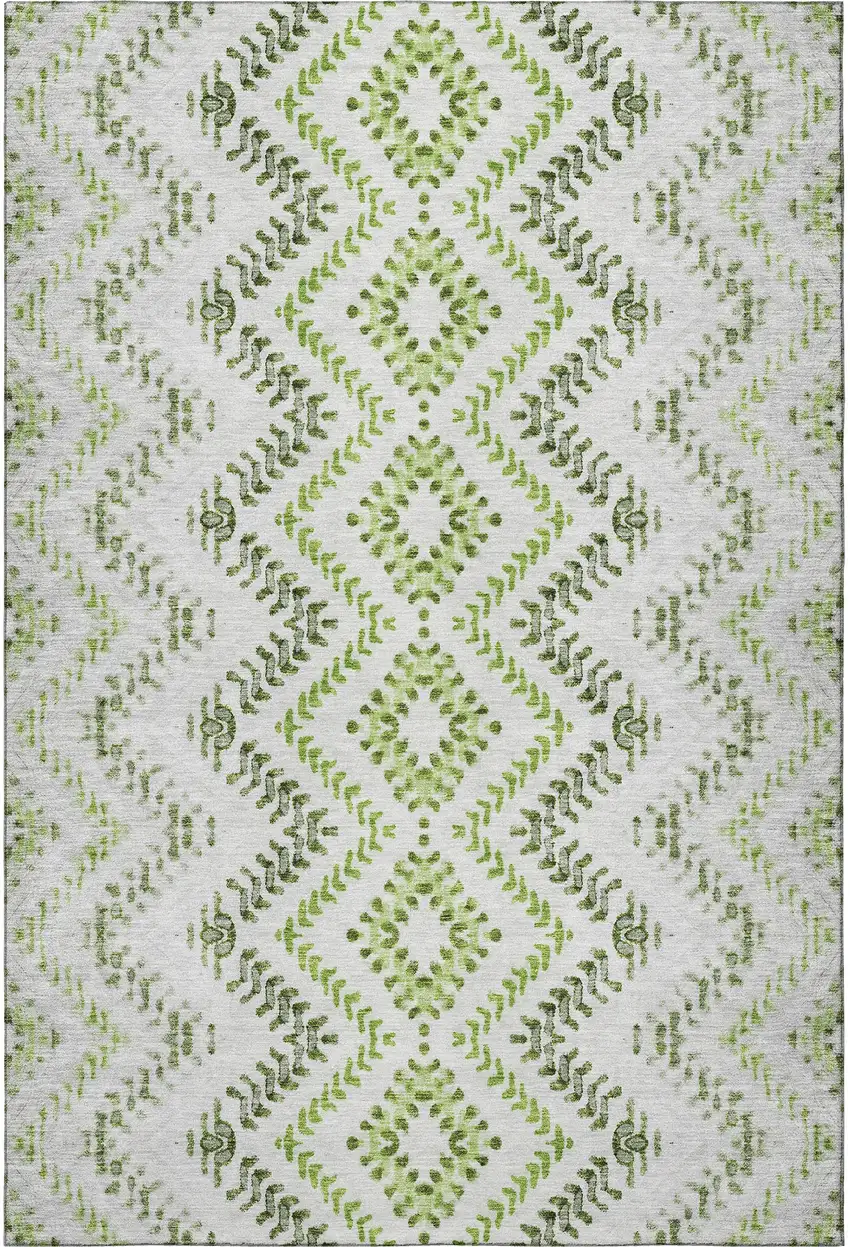 Artichoke Green Ivory And Gray Geometric Washable Area Rug With UV Protection Photo 3