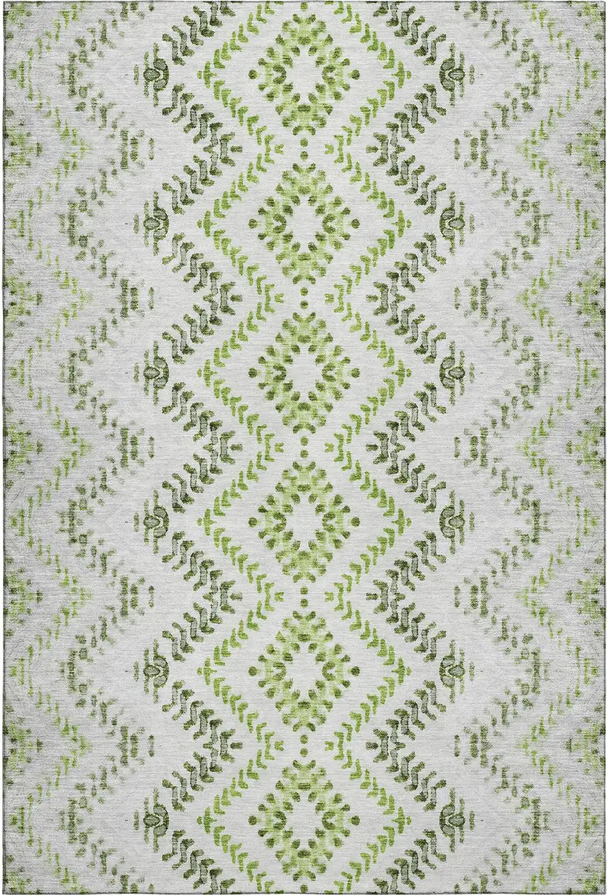 Artichoke Green Ivory And Gray Geometric Washable Area Rug With UV Protection Photo 1
