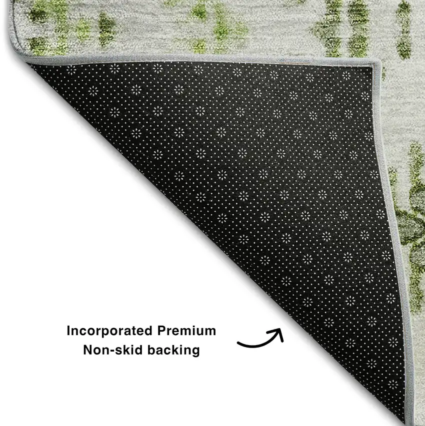 Artichoke Green Ivory And Gray Geometric Washable Area Rug With UV Protection Photo 6