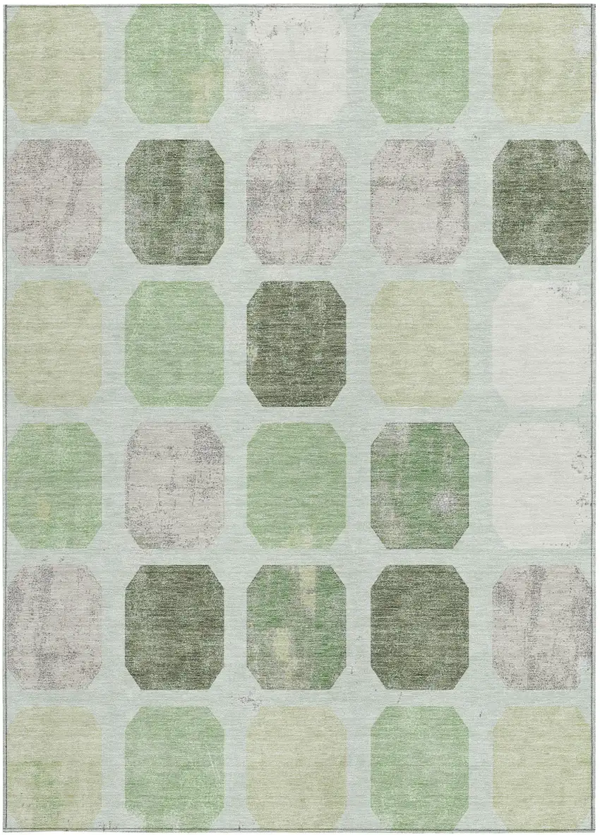 Artichoke Green Ivory And Gray Geometric Washable Indoor Outdoor Area Rug Photo 3