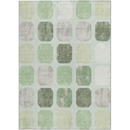 Artichoke Green Ivory And Gray Geometric Washable Indoor Outdoor Area Rug Photo 4