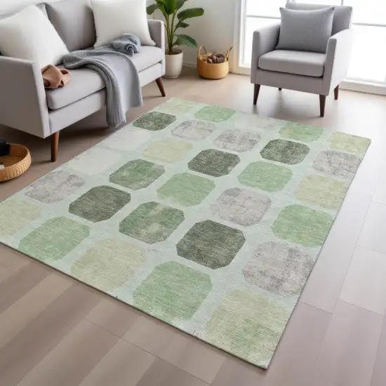 Artichoke Green Ivory And Gray Geometric Washable Indoor Outdoor Area Rug Photo 6
