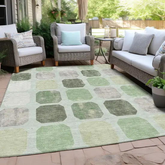 Artichoke Green Ivory And Gray Geometric Washable Indoor Outdoor Area Rug Photo 5