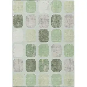 Photo of Artichoke Green Ivory And Gray Geometric Washable Indoor Outdoor Area Rug
