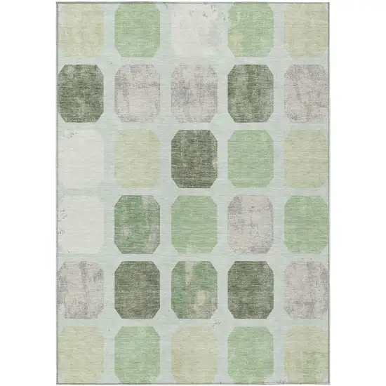 Artichoke Green Ivory And Gray Geometric Washable Indoor Outdoor Area Rug Photo 1