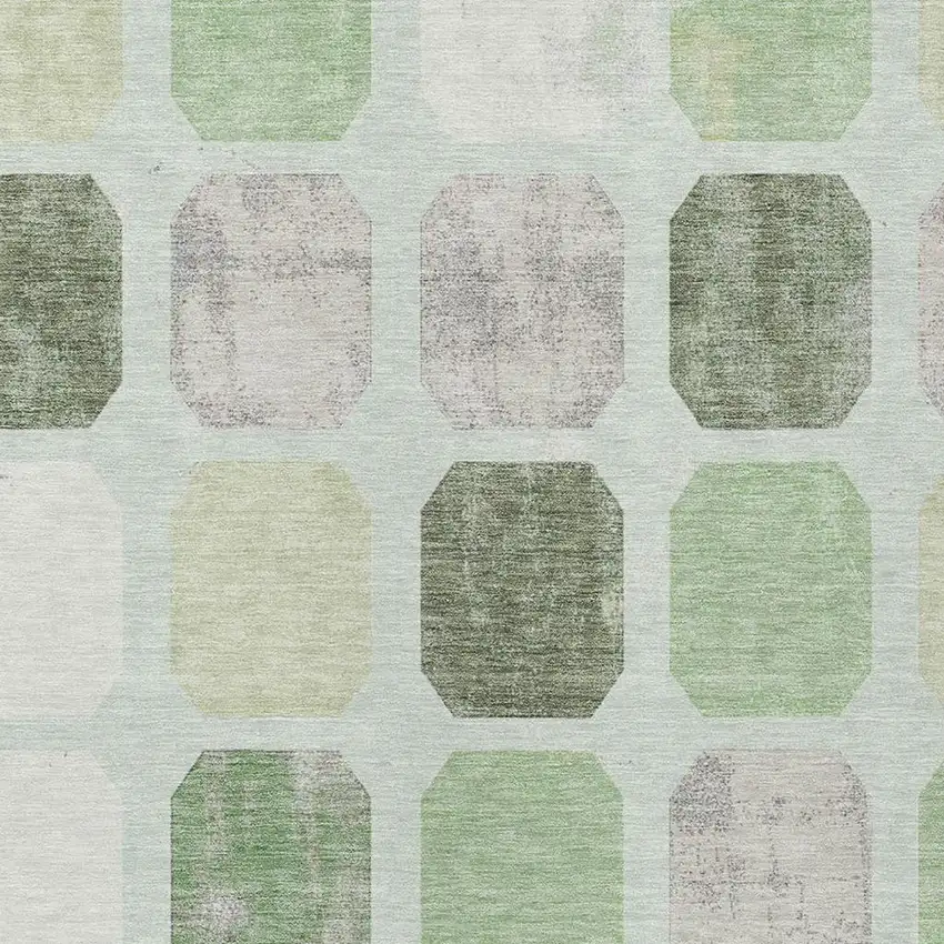 Artichoke Green Ivory And Gray Geometric Washable Indoor Outdoor Area Rug Photo 3