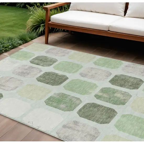 Artichoke Green Ivory And Gray Geometric Washable Indoor Outdoor Area Rug Photo 2