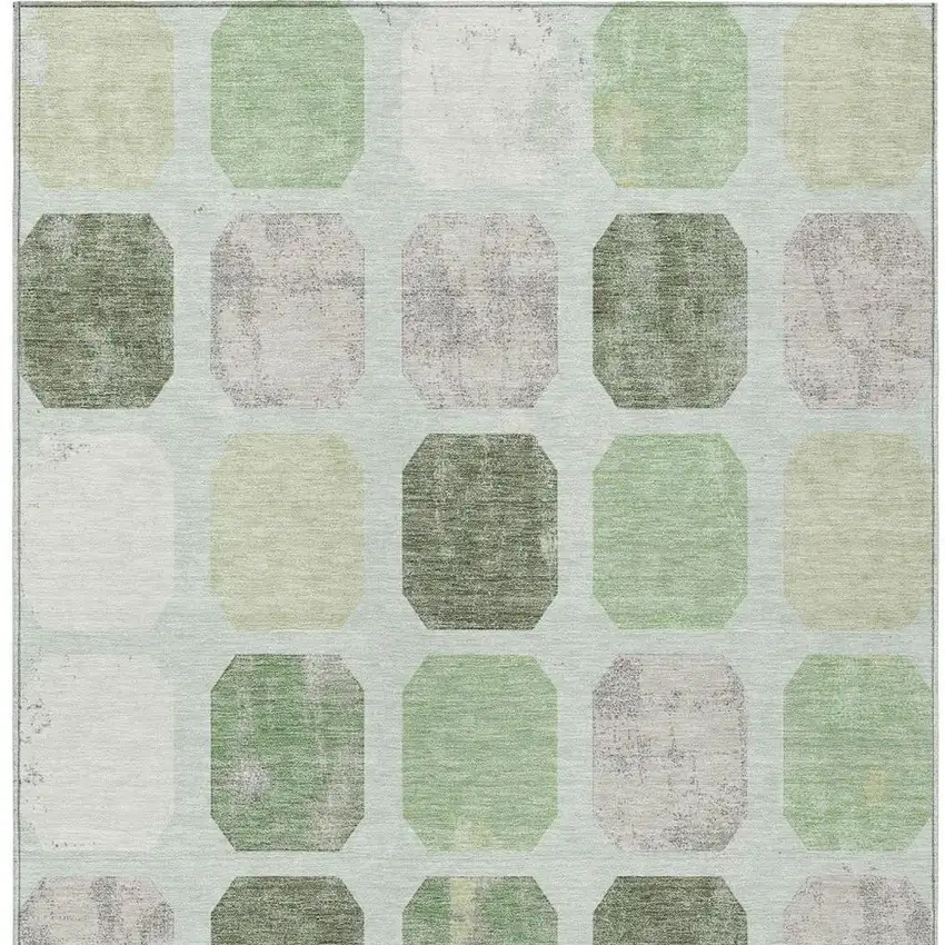 Artichoke Green Ivory And Gray Geometric Washable Indoor Outdoor Area Rug Photo 4