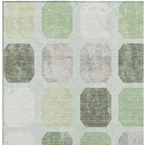 Artichoke Green Ivory And Gray Geometric Washable Indoor Outdoor Area Rug Photo 4