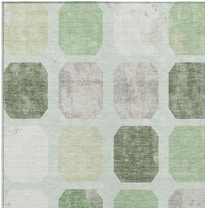 Artichoke Green Ivory And Gray Geometric Washable Indoor Outdoor Area Rug Photo 4