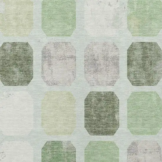 Artichoke Green Ivory And Gray Geometric Washable Indoor Outdoor Area Rug Photo 4