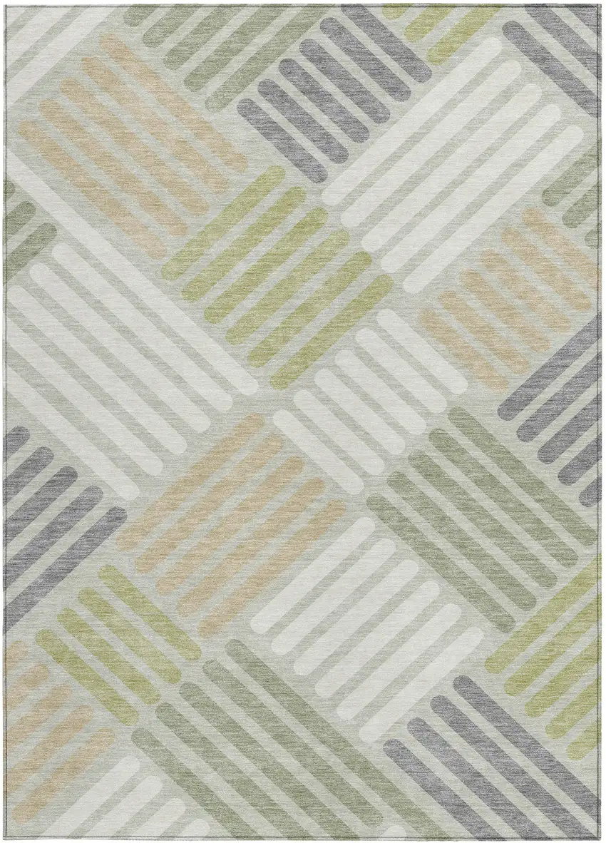 Artichoke Green Ivory And Gray Geometric Washable Indoor Outdoor Area Rug Photo 4