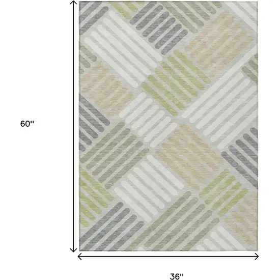 Artichoke Green Ivory And Gray Geometric Washable Indoor Outdoor Area Rug Photo 3
