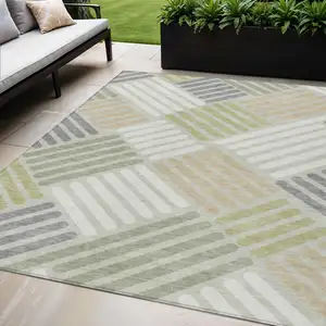 Photo of Artichoke Green Ivory And Gray Geometric Washable Indoor Outdoor Area Rug