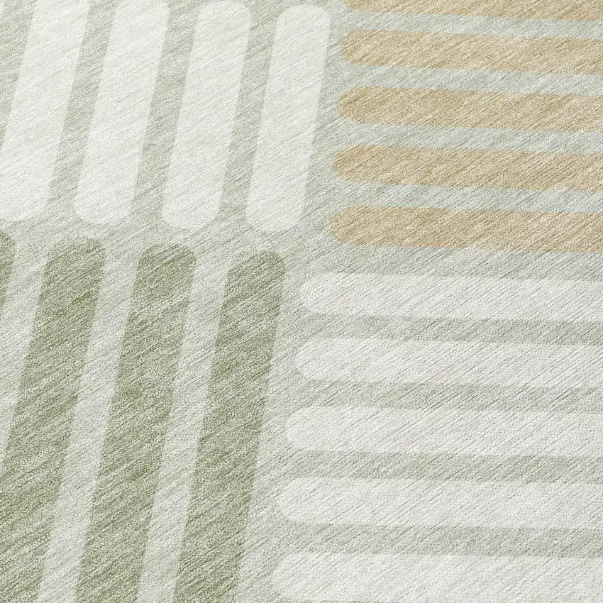 Artichoke Green Ivory And Gray Geometric Washable Indoor Outdoor Area Rug Photo 6