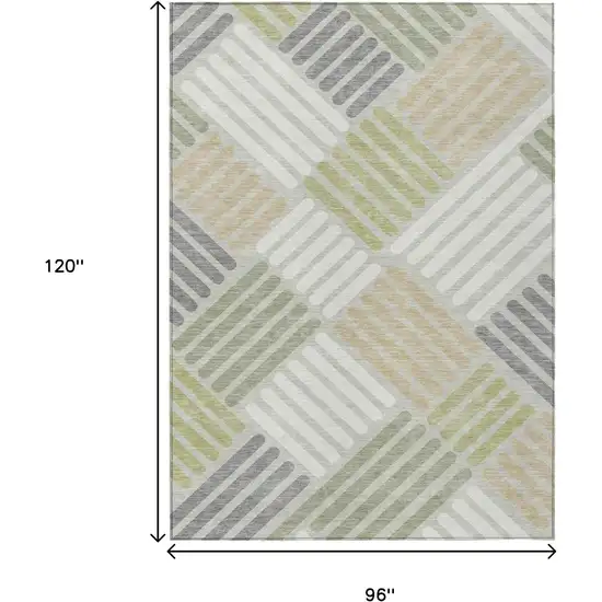 Artichoke Green Ivory And Gray Geometric Washable Indoor Outdoor Area Rug Photo 3