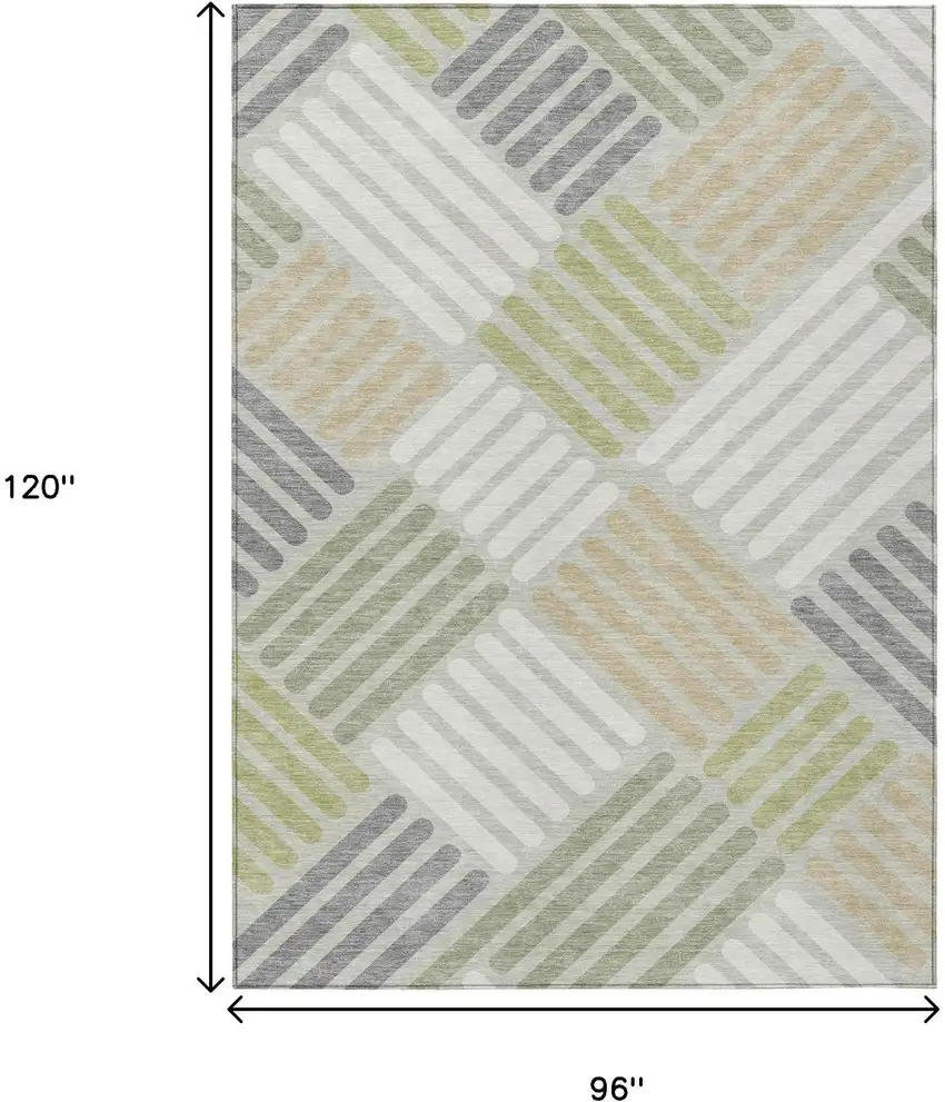 Artichoke Green Ivory And Gray Geometric Washable Indoor Outdoor Area Rug Photo 3