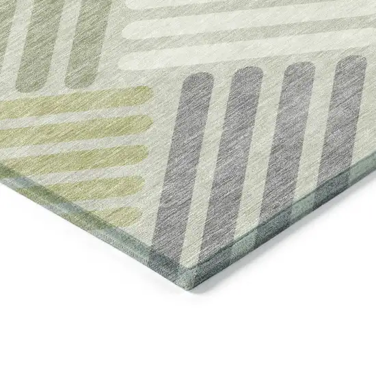 Artichoke Green Ivory And Gray Geometric Washable Indoor Outdoor Area Rug Photo 5