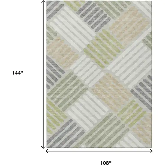 Artichoke Green Ivory And Gray Geometric Washable Indoor Outdoor Area Rug Photo 3