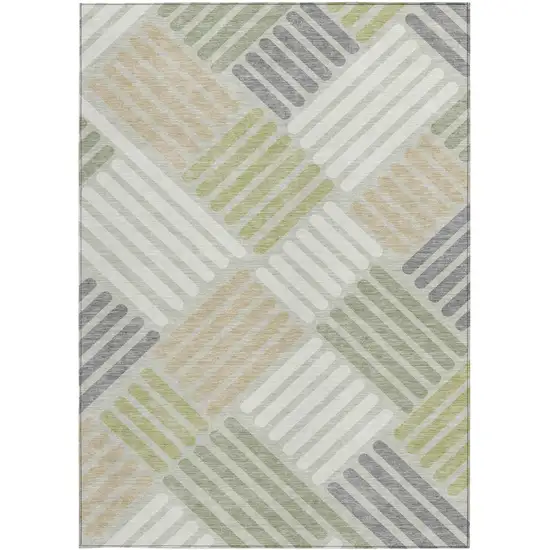 Artichoke Green Ivory And Gray Geometric Washable Indoor Outdoor Area Rug Photo 4