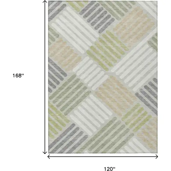 Artichoke Green Ivory And Gray Geometric Washable Indoor Outdoor Area Rug Photo 3