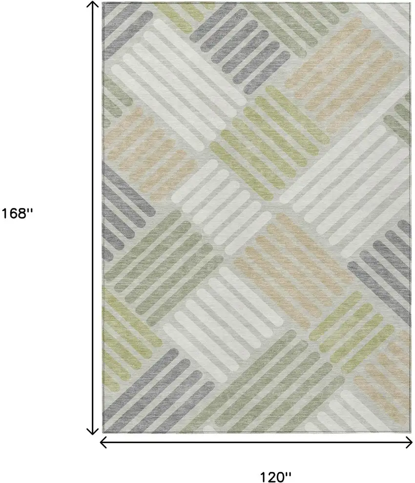 Artichoke Green Ivory And Gray Geometric Washable Indoor Outdoor Area Rug Photo 3