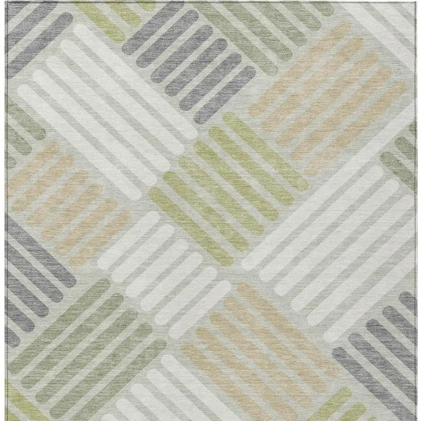 Artichoke Green Ivory And Gray Geometric Washable Indoor Outdoor Area Rug Photo 6