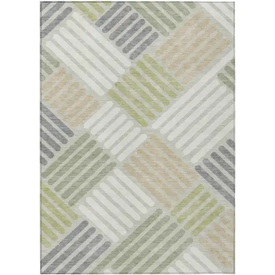 Artichoke Green Ivory And Gray Geometric Washable Indoor Outdoor Area Rug Photo 2