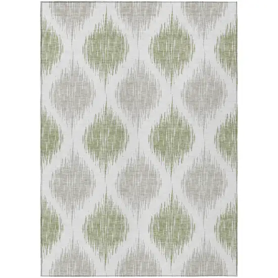 Artichoke Green Ivory And Gray Ikat Washable Indoor Outdoor Area Rug Photo 2