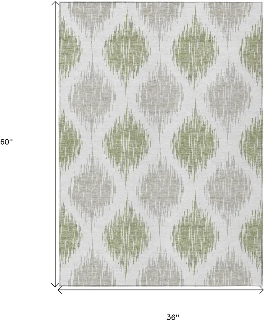 Artichoke Green Ivory And Gray Ikat Washable Indoor Outdoor Area Rug Photo 3